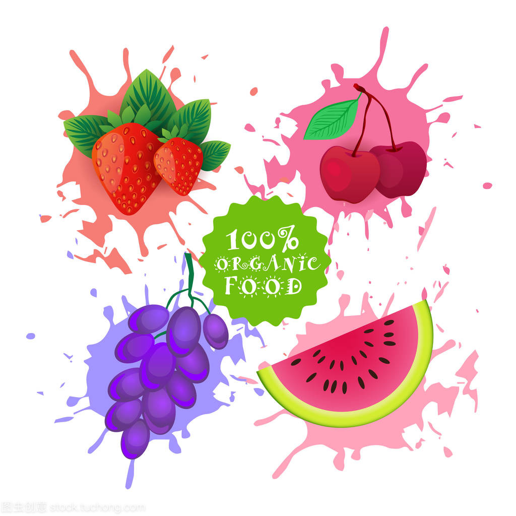 集水果漆飞溅背景新鲜果汁标识天然食品农产品概念